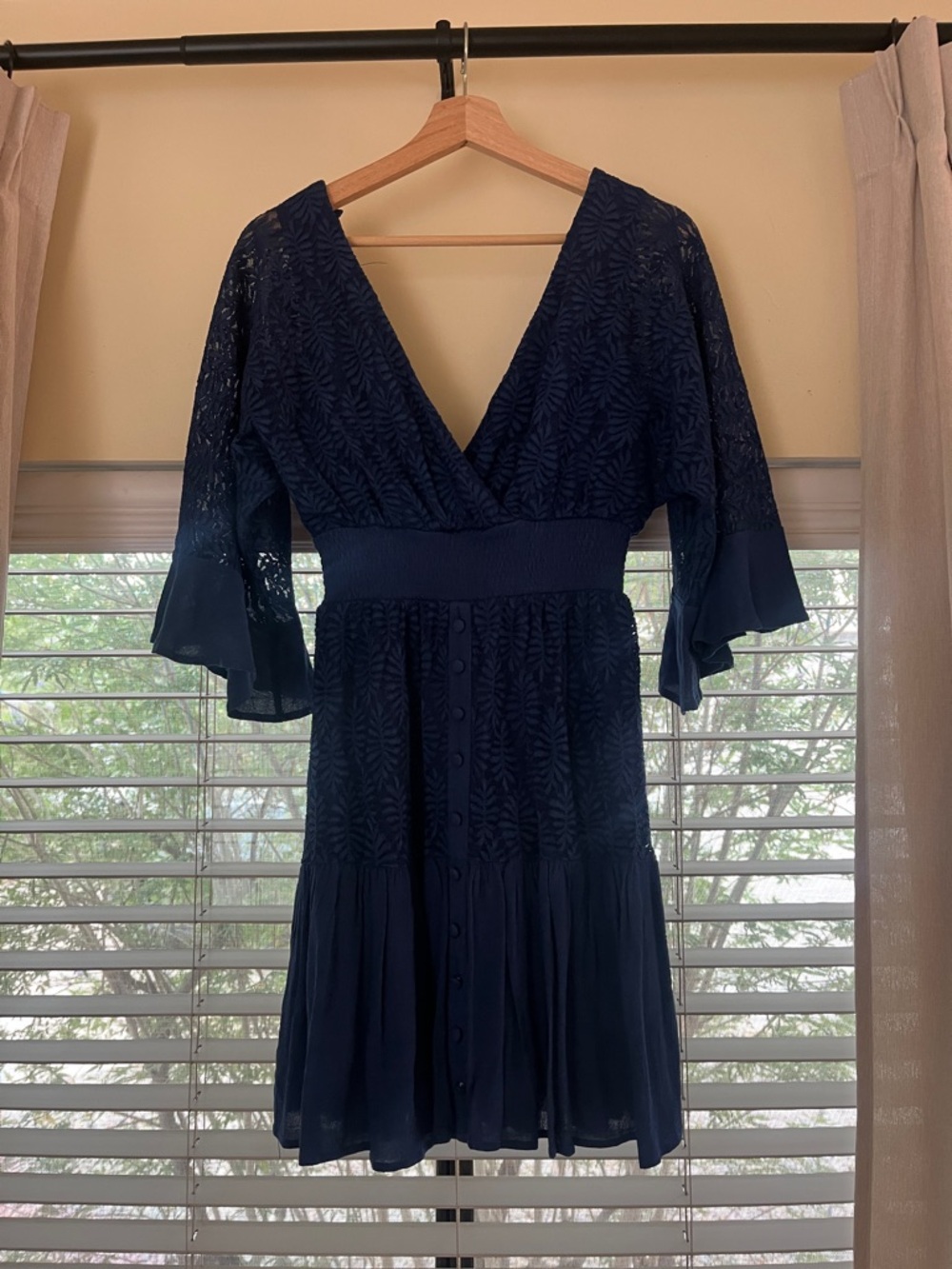 Lulu's Navy Lace V-Neck Mini Dress with Button Front